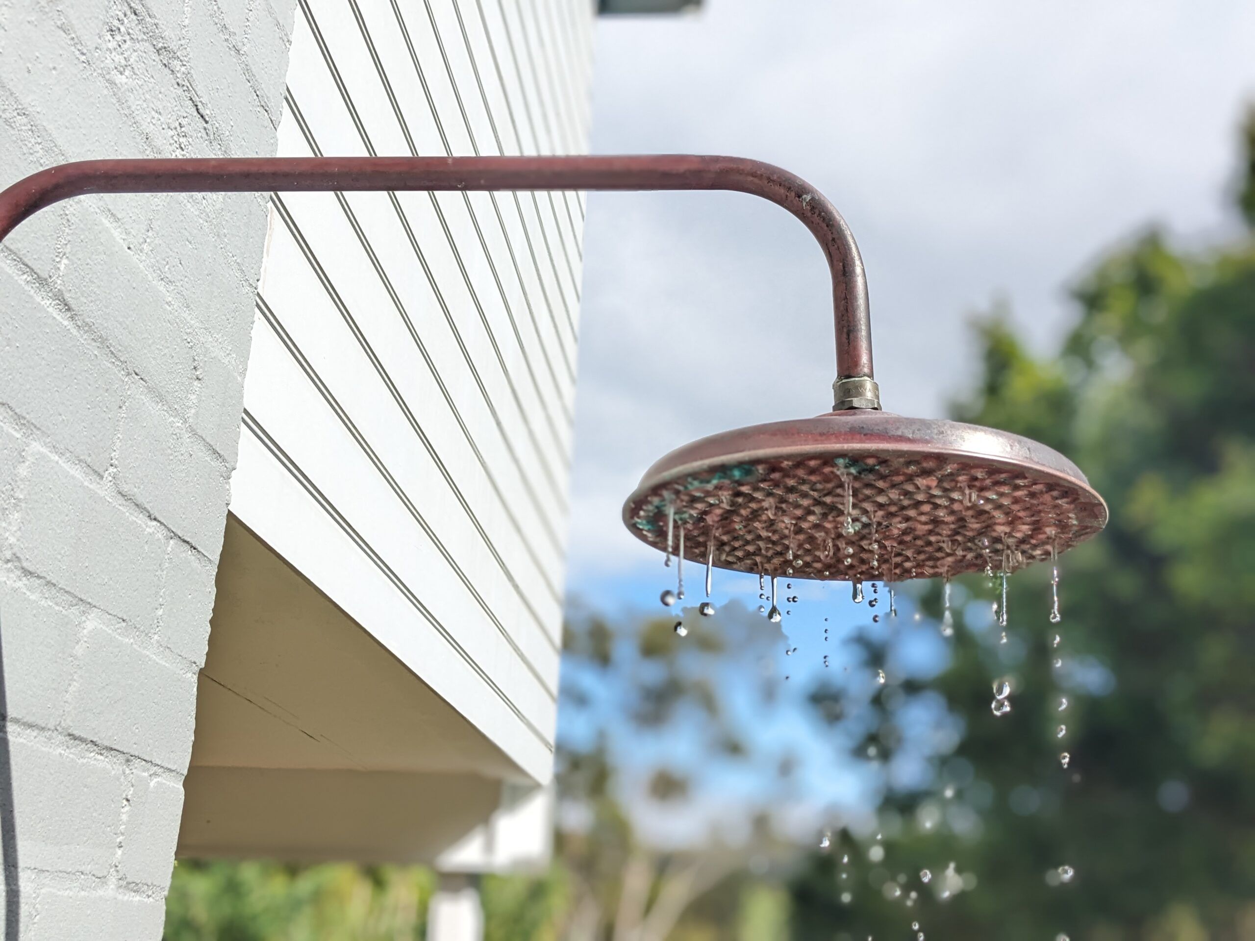 Close up of copper shower head